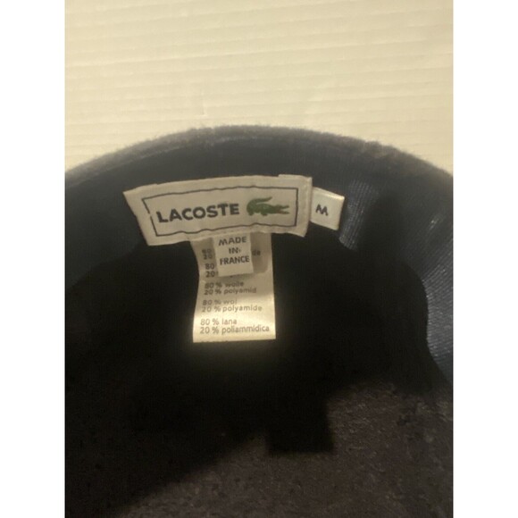 Lacoste Plain Beret Hat Cap Wool Blend Paperboy Unisex Size M Navy Blue FRANCE - Picture 7 of 8